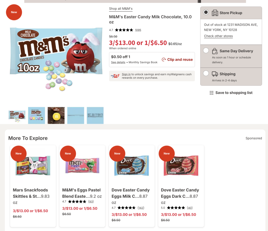 Mars advertisement on Walgreen's retail media network 