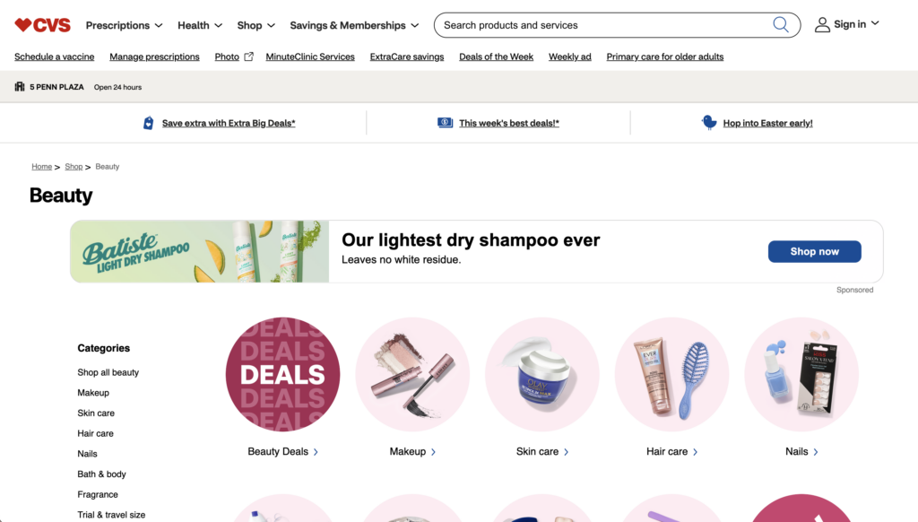 Batiste Dry Shampoo retail media network ad on CVS