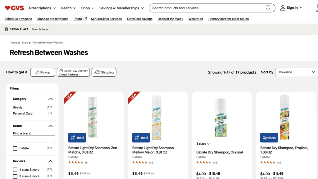 Batiste PDP on CVS' Retail Media Network