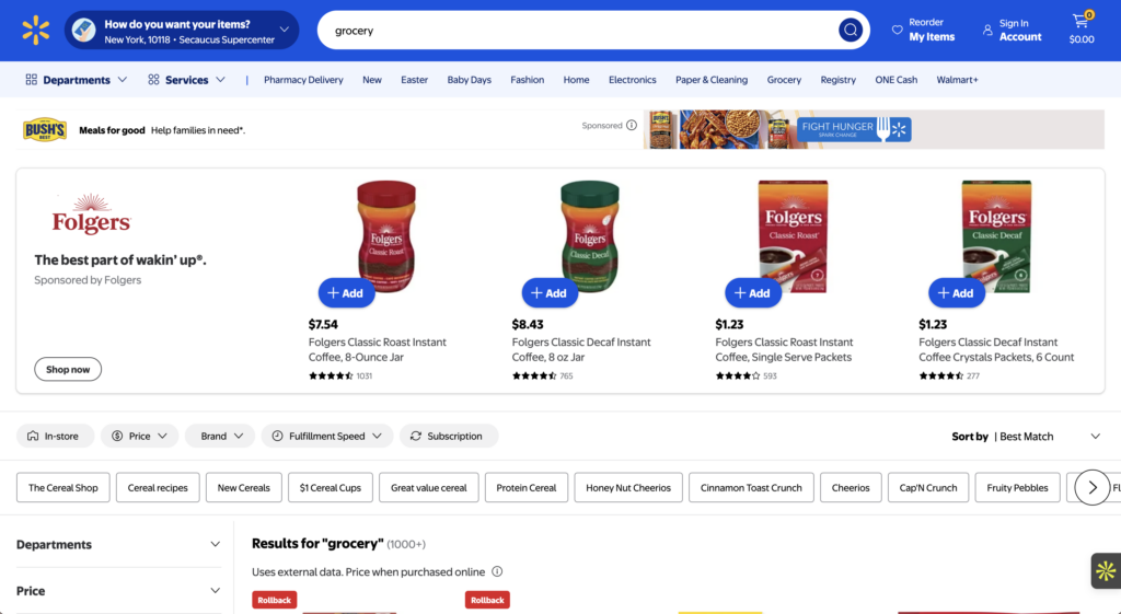 Bush Beans advertisement on Wamart's retail media network