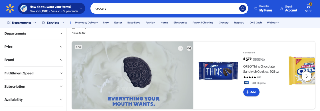 Oreo Nabisco video ad on Walmart's retail media network
