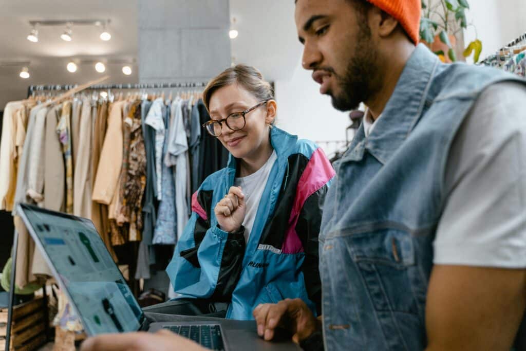 Man and woman online shopping